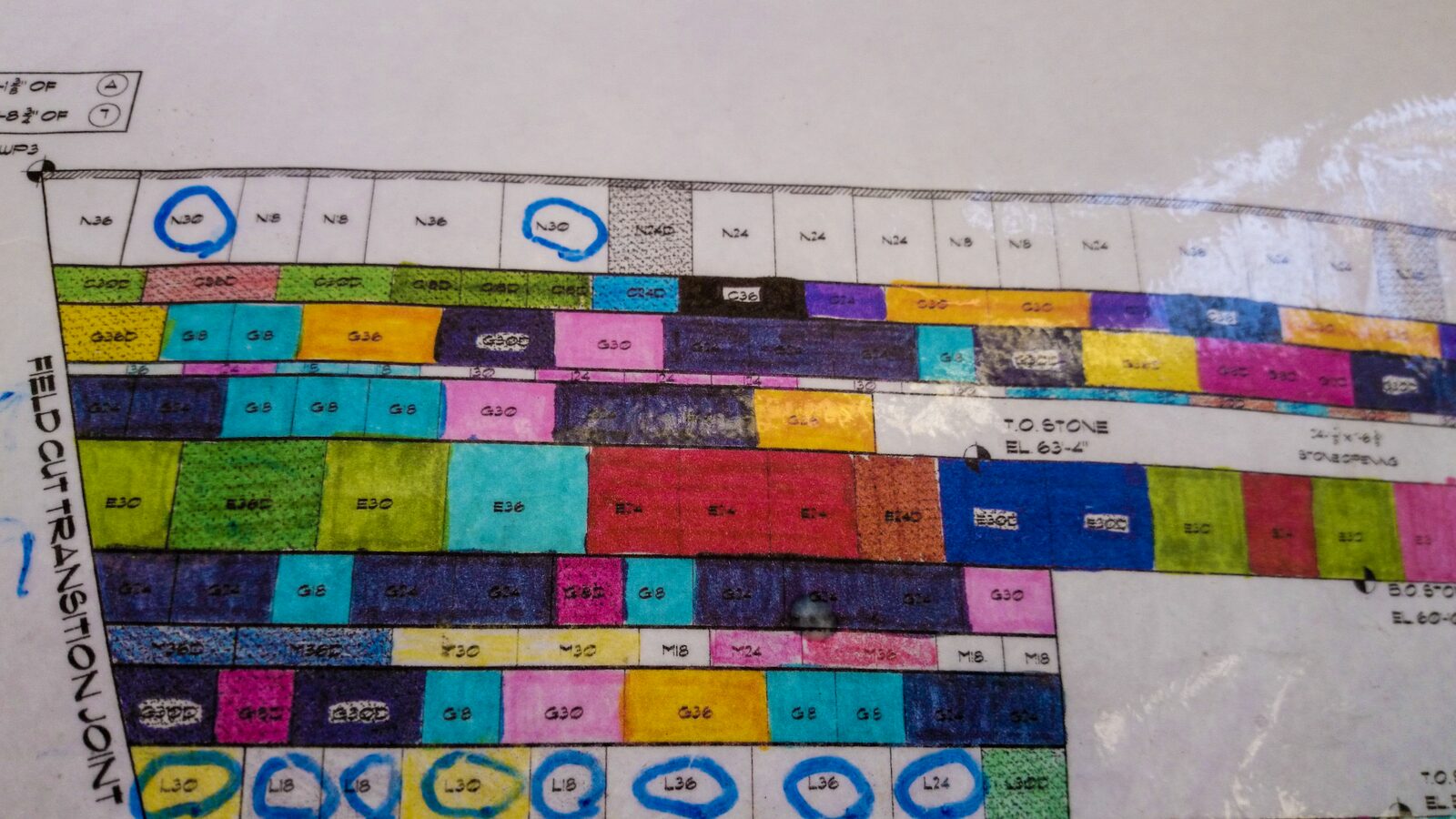 Color-coded panel map used to place each stone