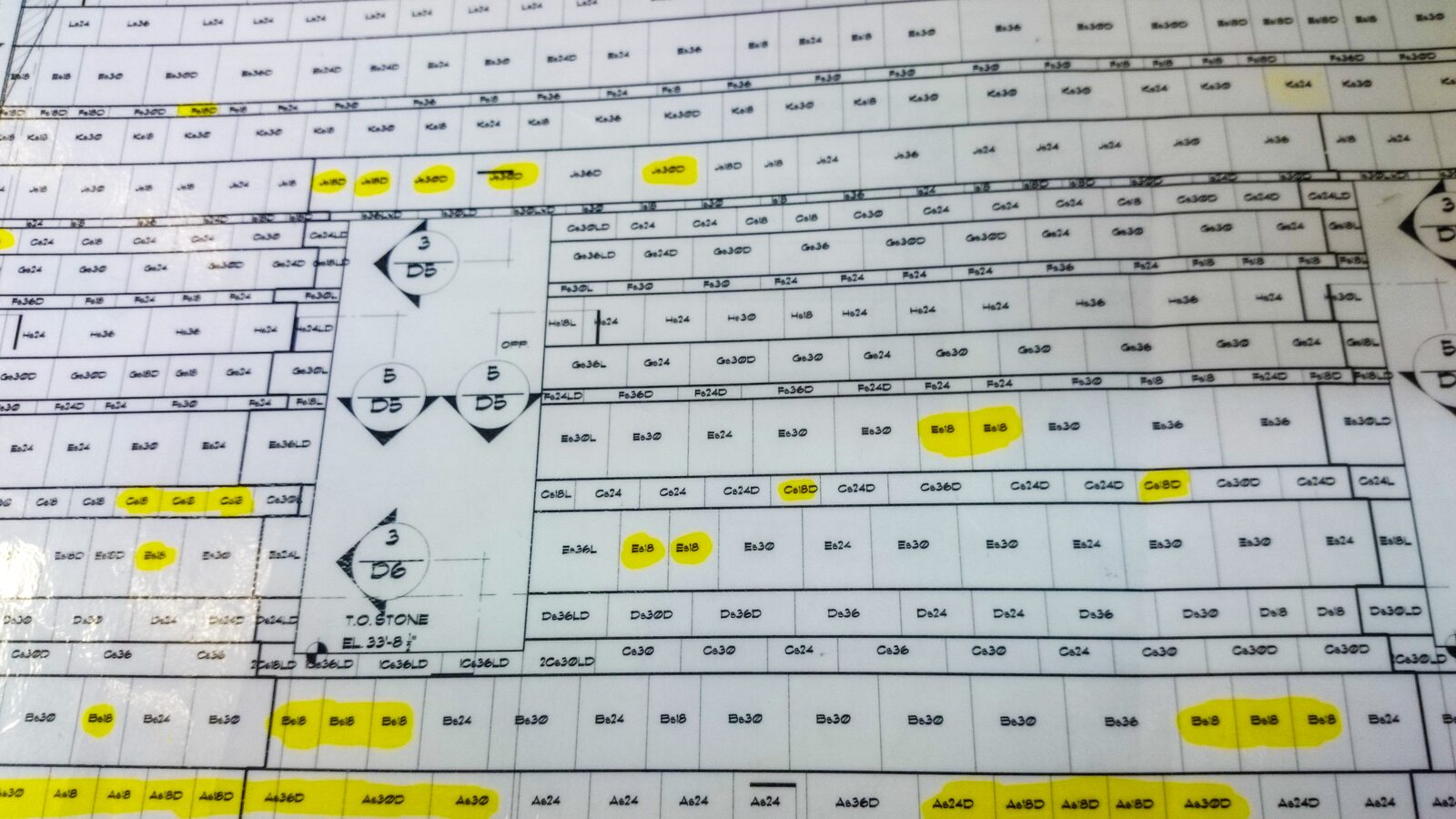 Panel layout drawing with courses marked off