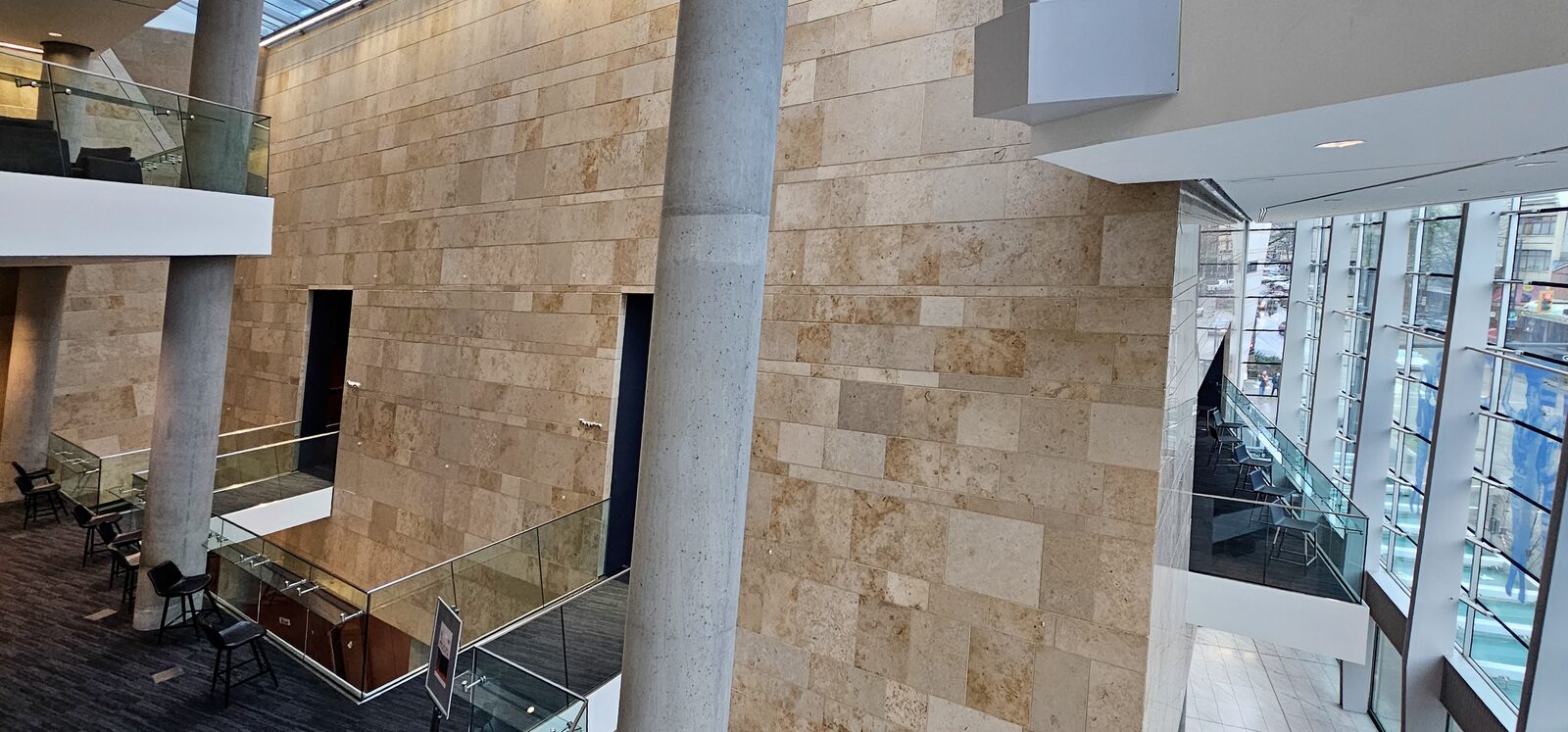 Finished limestone interior at the Anvil Centre
